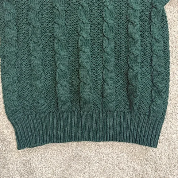 Jamie Scott Green Cable Knit V Neck Tennis Sweater Navy Cream Preppy Medium - Picture 4 of 8